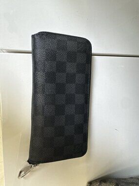 Authentic Louis Vuitton Black Checkered Zip-Around Wallet